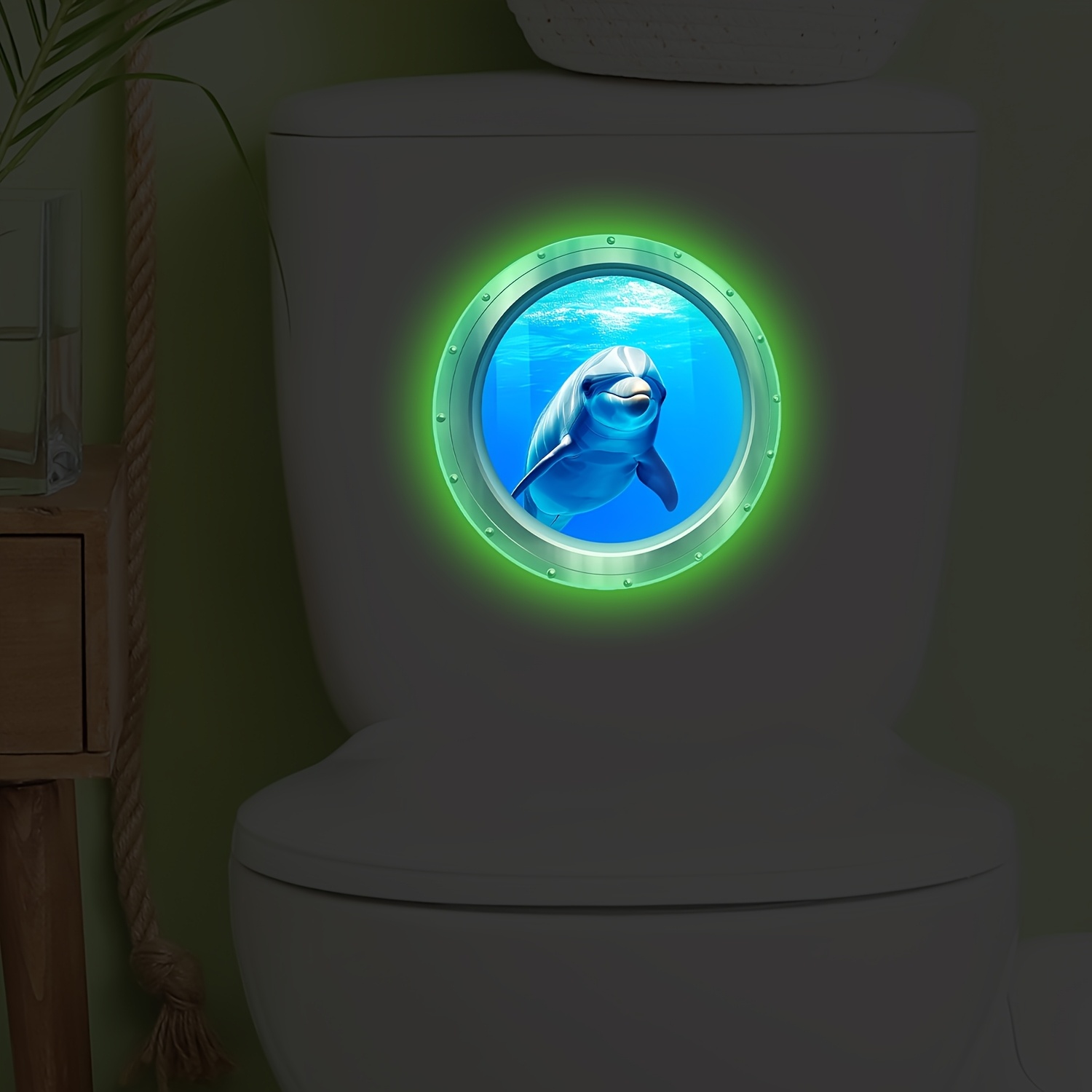 Image of 1pc Dolphin -the-dark Decal, Dolphin 3d Sticker, Peel-and-stick Decoration, -the-dark Sticker, Suitable For Home Toilet Lid Decoration, Toilet Sticker