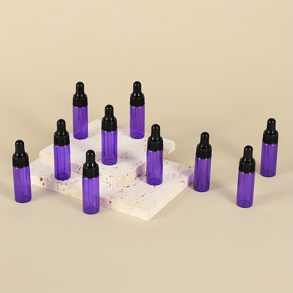 

10-pack 5ml Purple Glass Dropper Bottles For Essential Oils, Perfume Samples With Glass Pipette Dispensers And Black Screw Cap - Alcohol-free, Hand Wash Only, Round Shape