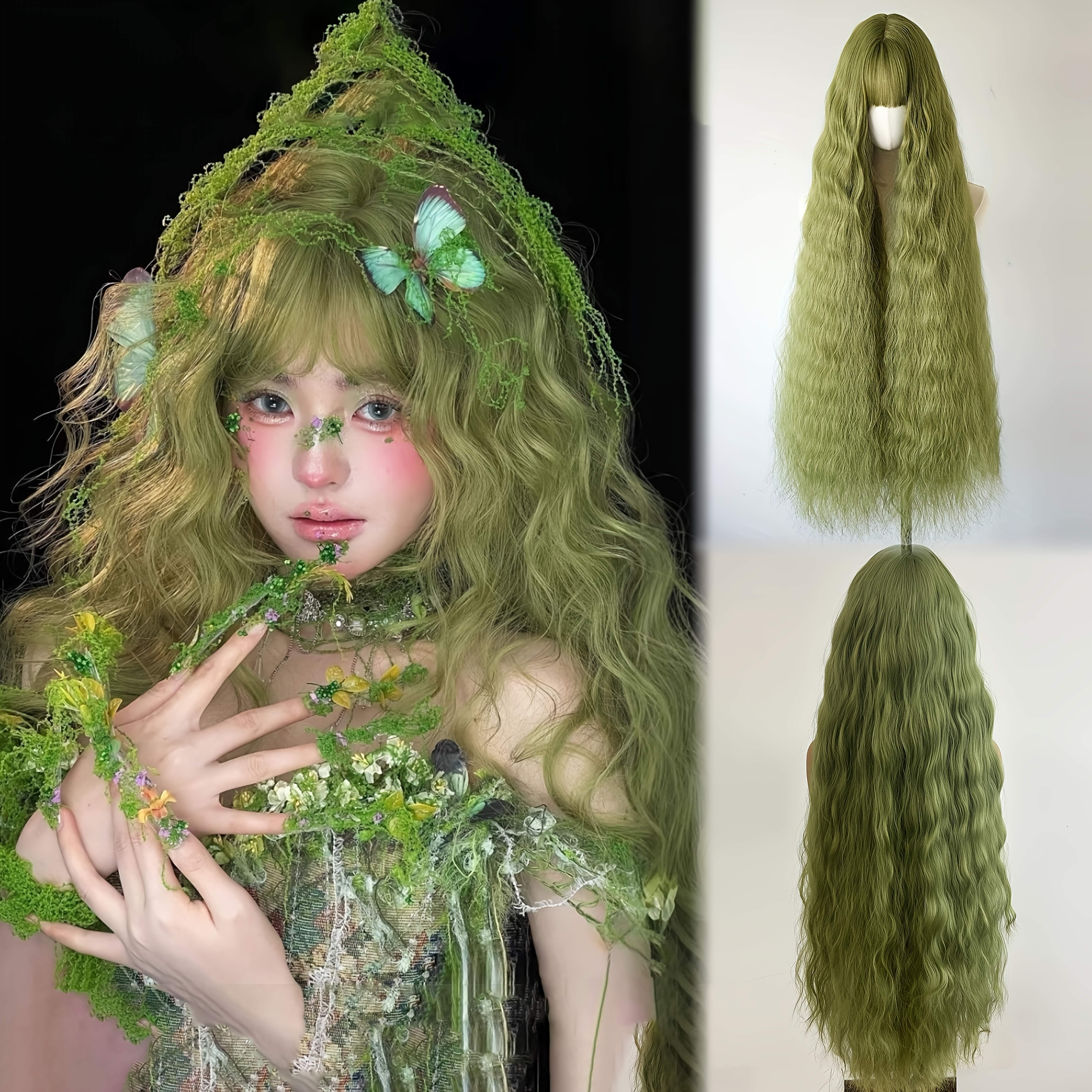 TEMU Riccioluta da Donna Lunga 1 Metro, Capelli Lunghi Ricci Verde , Elegante e , Adatta per Halloween, Natale, Mostre, Feste e Servizi Fotografici,