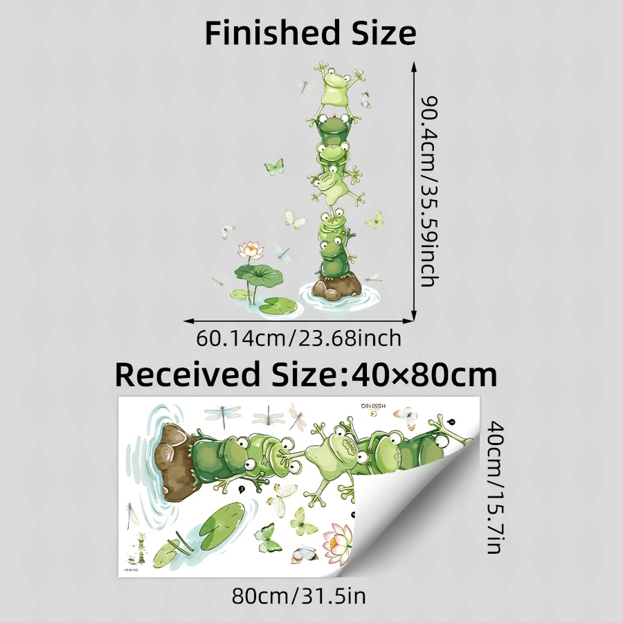 Image of 1pc Cute Stacked Cartoon Frogs & Lotus Leaves Wall Decal, 40×80cm, Removable Pvc Material, Vivid Cartoon Style, Ideal For Kids Bedroom, Kindergarten, Game Room And Back To Decoration
