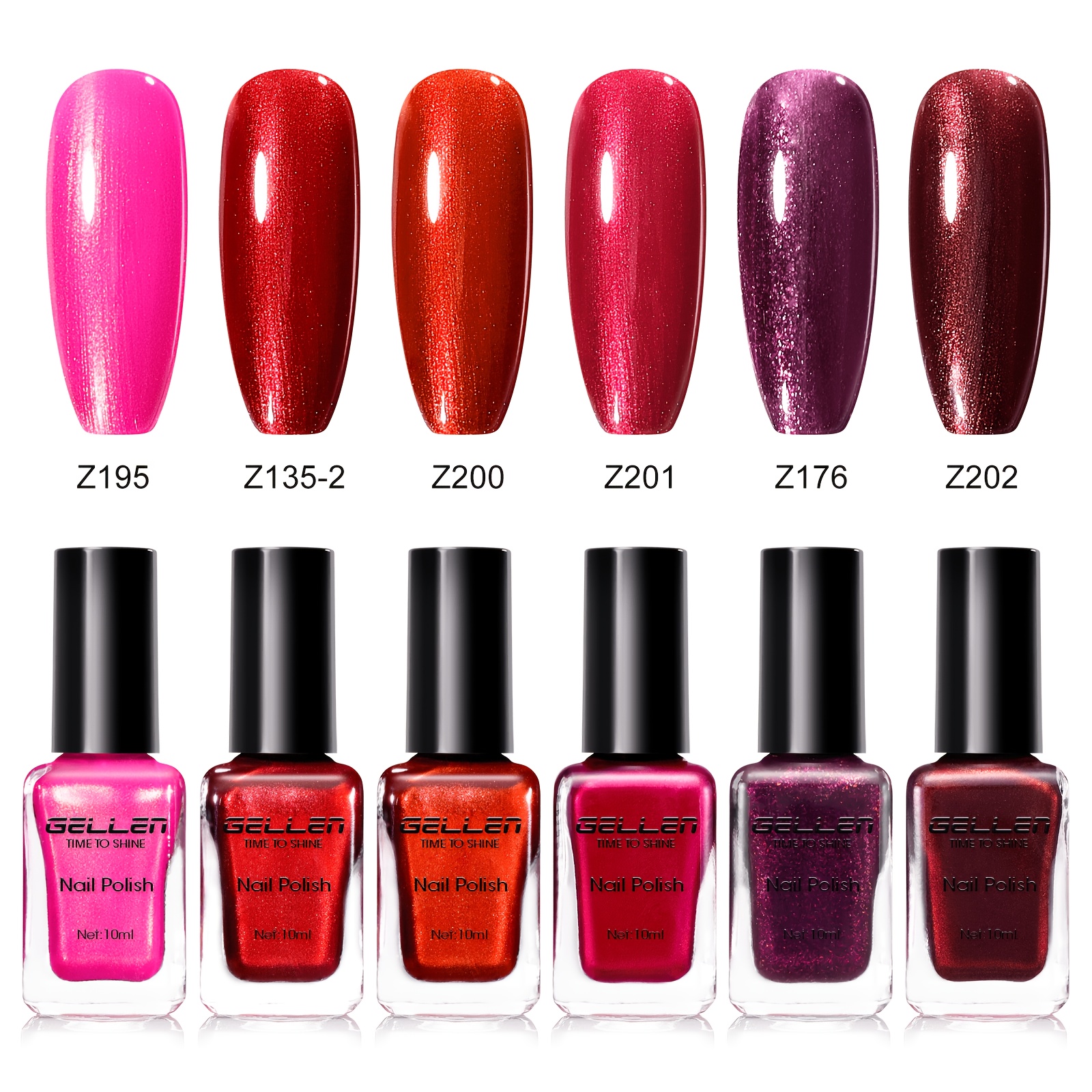 TEMU Gellen Red For Nail Polish Set Glitter Bright Burgundy Cherry Red Fingernail Polish Kit Shimmer Sparkle Air Quick Dry For Nail Polish Pack For
