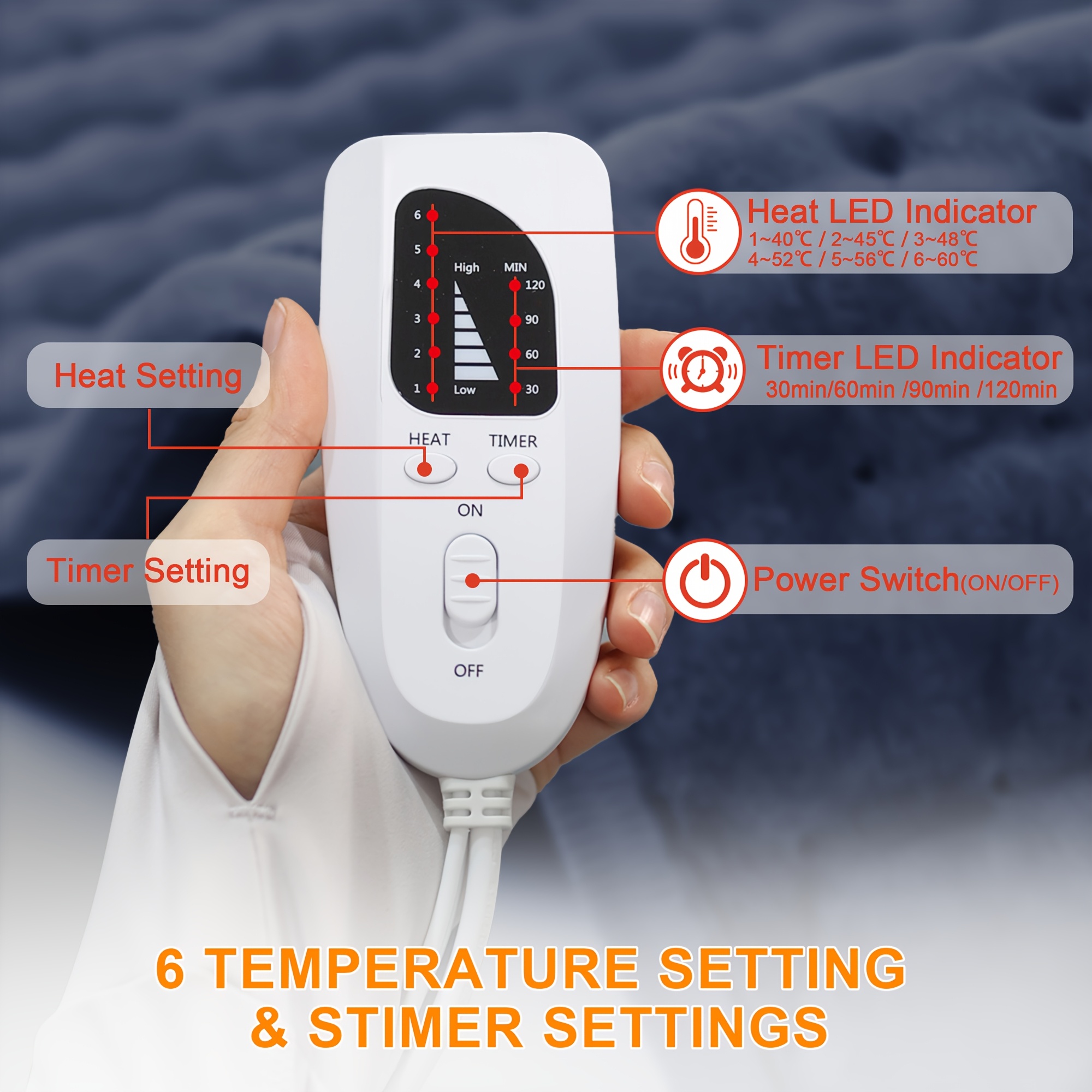 xl heating pad portable electric heating pad for back neck knees legs abdomen 24in 12in 6 heating levels   options fast heating to 140 degrees   machine washable ideal gift for dad and mom holiday gift Product details 7