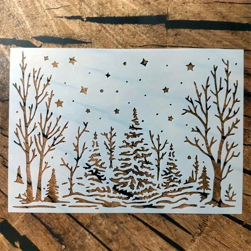 TEMU 1pc Christmas Stencil For Windows, Reusable Christmas Scene Stencil For Painting, Wooden Glass Window Craft, Fabric Canvas Wall Art Painting