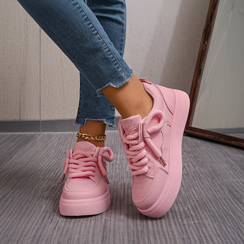 Women'S Bright Pink Casual Sneakers with Chunky Cushioned Sole - 3cm Thick, Lace-Up, Breathable Mesh Upper, All-Day Comfort, Rubber Sole, Low-Top Design, Perfect for Everyday Wear, Casual Footwear | Stylish Lowtops | Durable Rubber Sole, Sneaker