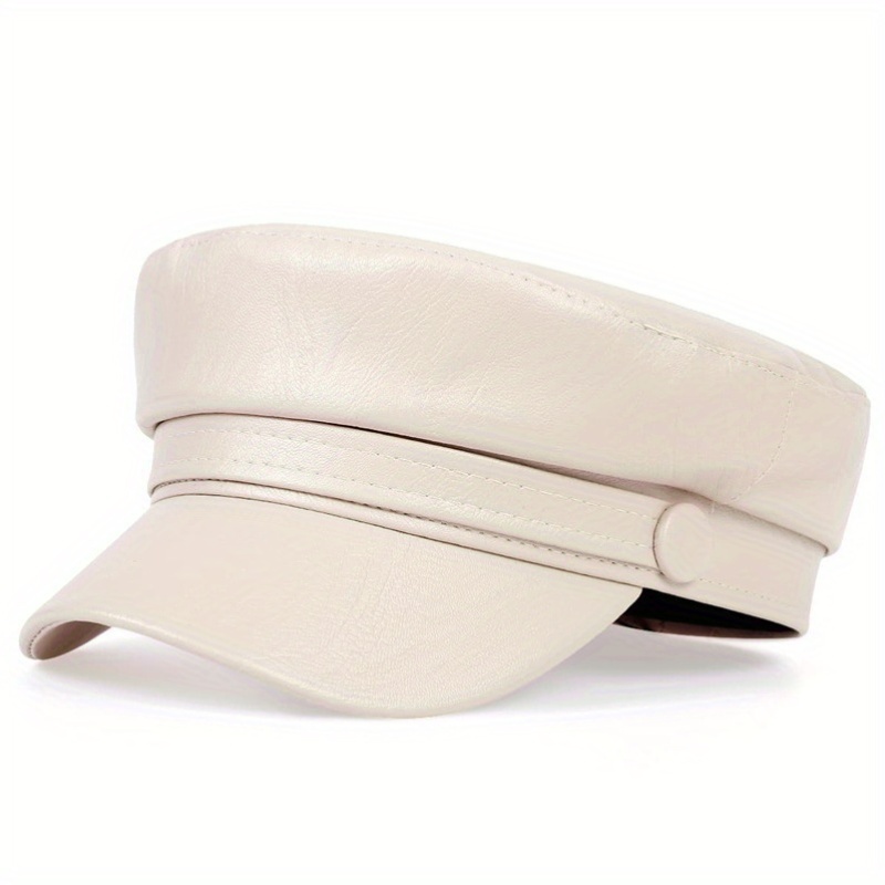 womens pu leather beret hat solid color short brim painter  display picture 3