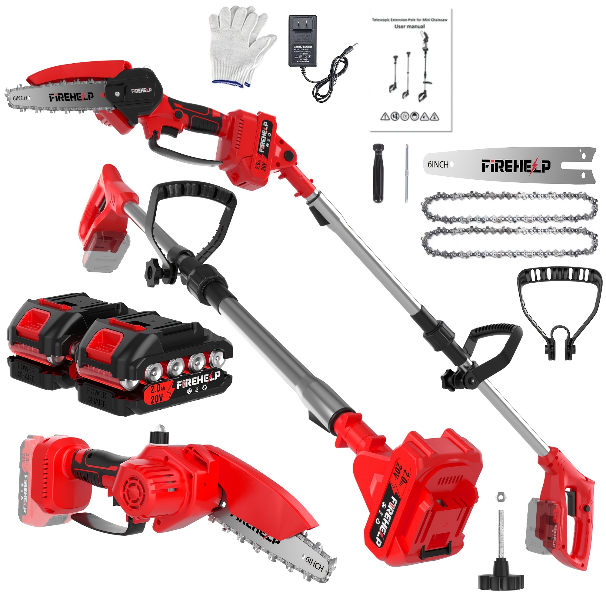 TEMU 2-in-1 Cordless Electric Pole Saw 6-inch High Branch Saw, Super , With 2* Chains And Large-capacity Batteries*2, Suitable For Tree Pruning And