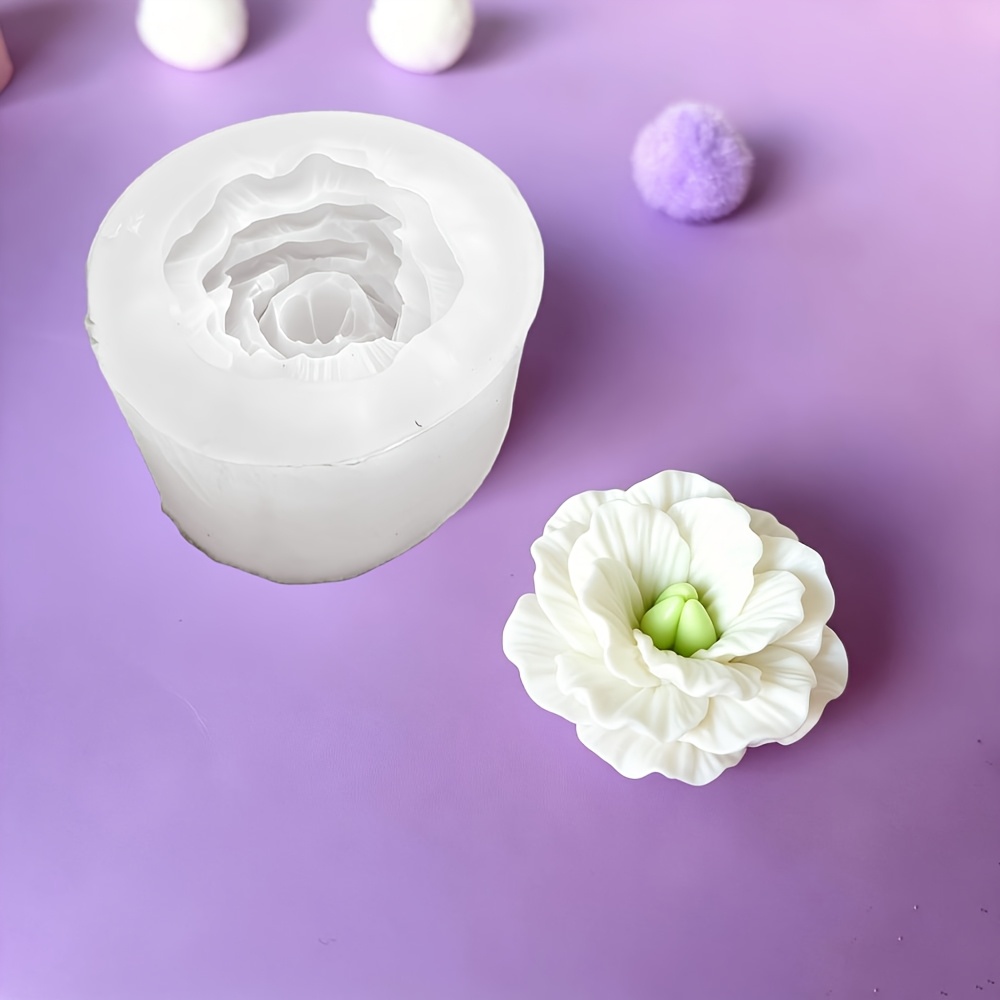 TEMU 1pc 1-cavity Reusable Silicone Mold Suitable For Aromatherapy Ornaments, Candles, Resin Crafts, Soap Making - 3d Camellia Flower Mold With , For