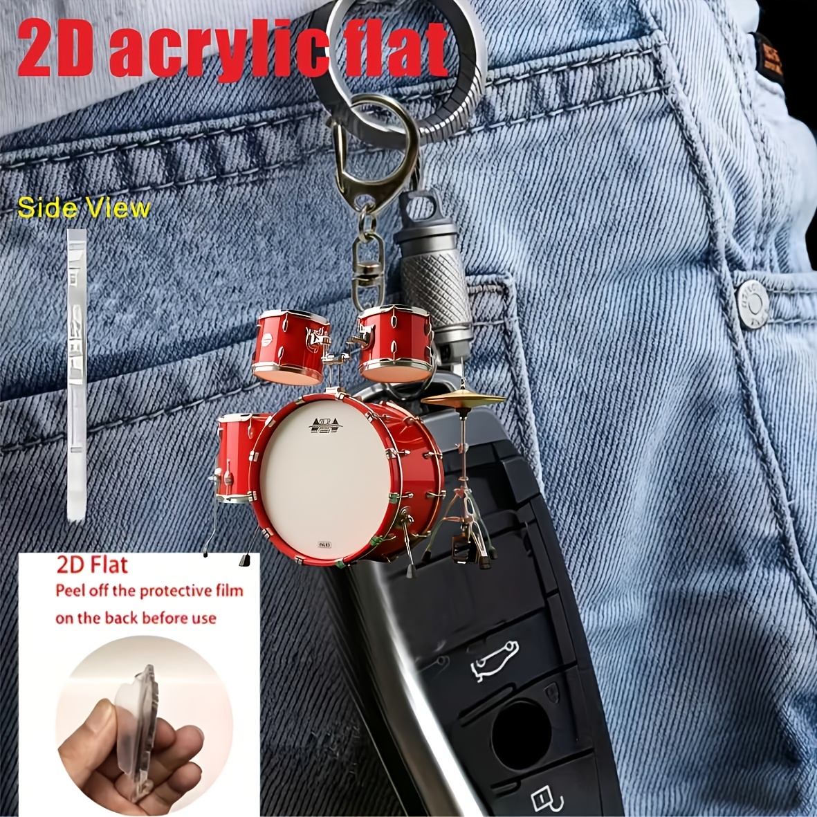TEMU Porte-clés 2D plat, 1 pièce, motif de batterie mignonne, porte-clés multifonctionnel amusant 2D plat en acrylique, décoration de porte-clés,