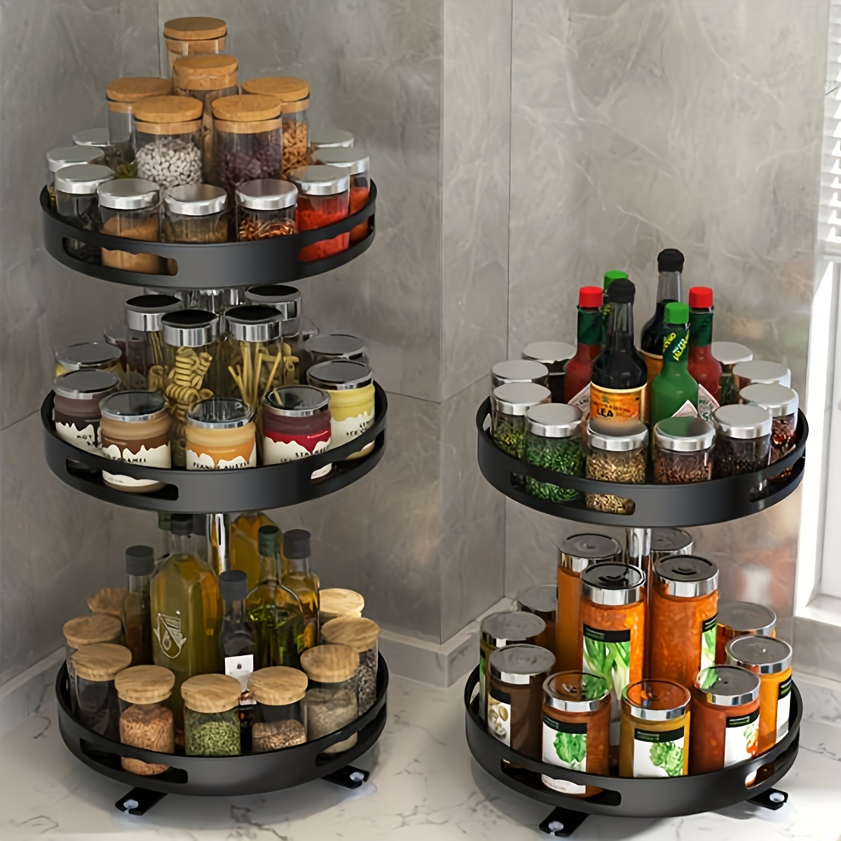 

360° Rotating Kitchen Organizer - Non-slip Base, Multi-layer Storage Rack For Spices, Utensils & Makeup Tools