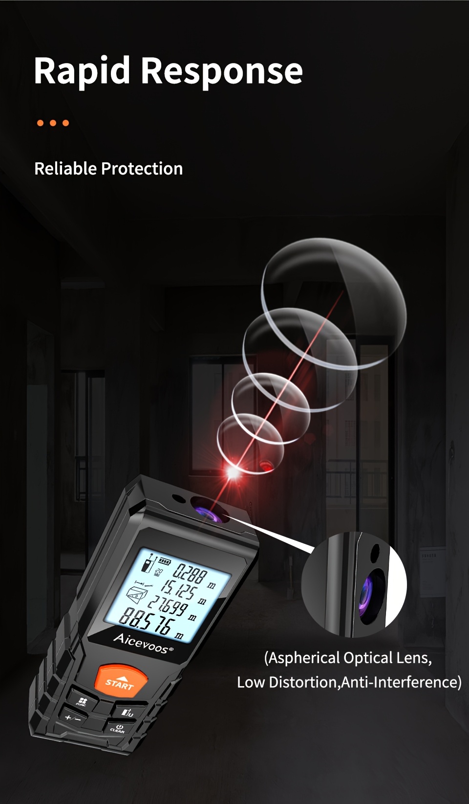 Medidor láser digital de alta precisión AICEVOOS, alcance de 50 a 120 m, alimentado por batería, carcasa de goma, cinta métrica electrónica para medición industrial, herramienta de medición|medidor de distancia digital|cinta con carcasa de goma