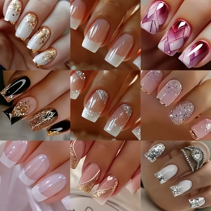 96pcs medium   4 color   summer white french easy gradient full cover nail sticker set womens   removable false nail sticker combination kit