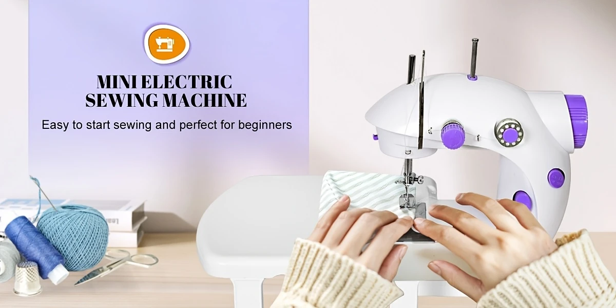 1/2pcs máquina de costura multifuncional portátil, máquina de costura elétrica mini para casa, máquina de costura de mesa de dupla linha velocidades e luz noturna no pedal, adequada para iniciantes, casa, presentes de , presentes de feriado, presentes de aniversário, detalhes 0