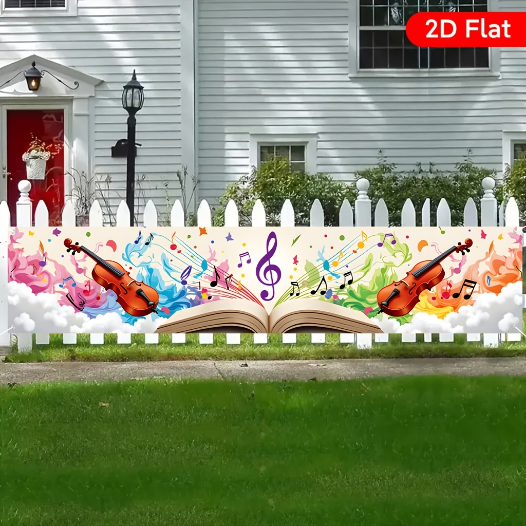 TEMU 1pc, An With Musical Notes, Beautiful Large Courtyard Banner, Birthday Party Anniversary Celebration, Promotional Slogan Banner, Indoor And