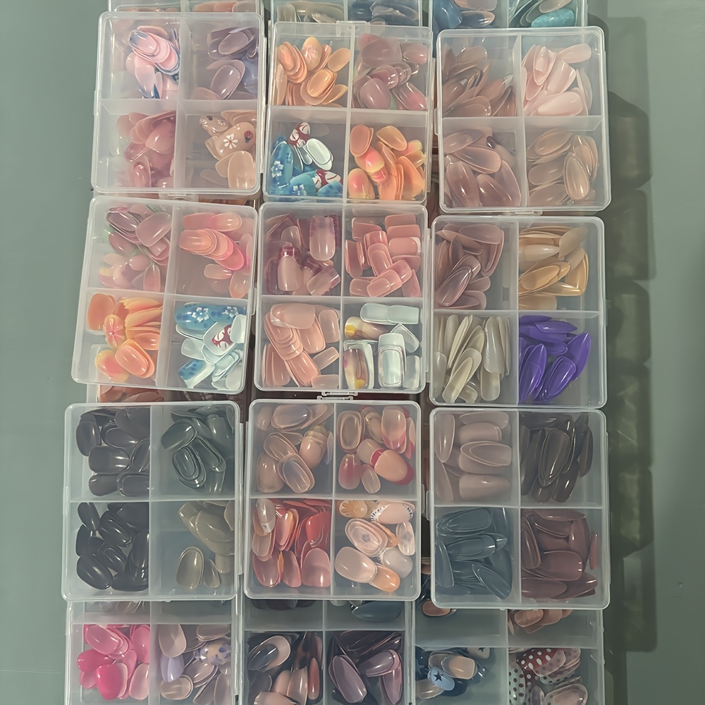 E-shop 96-teiliges Nageldesign-Set – Mandel, Ballett, Quadrat, Schmetterling, Stern, Strass, Uni-Farben, Blumen- & Pflanzendesigns, Press-On-Nägel,