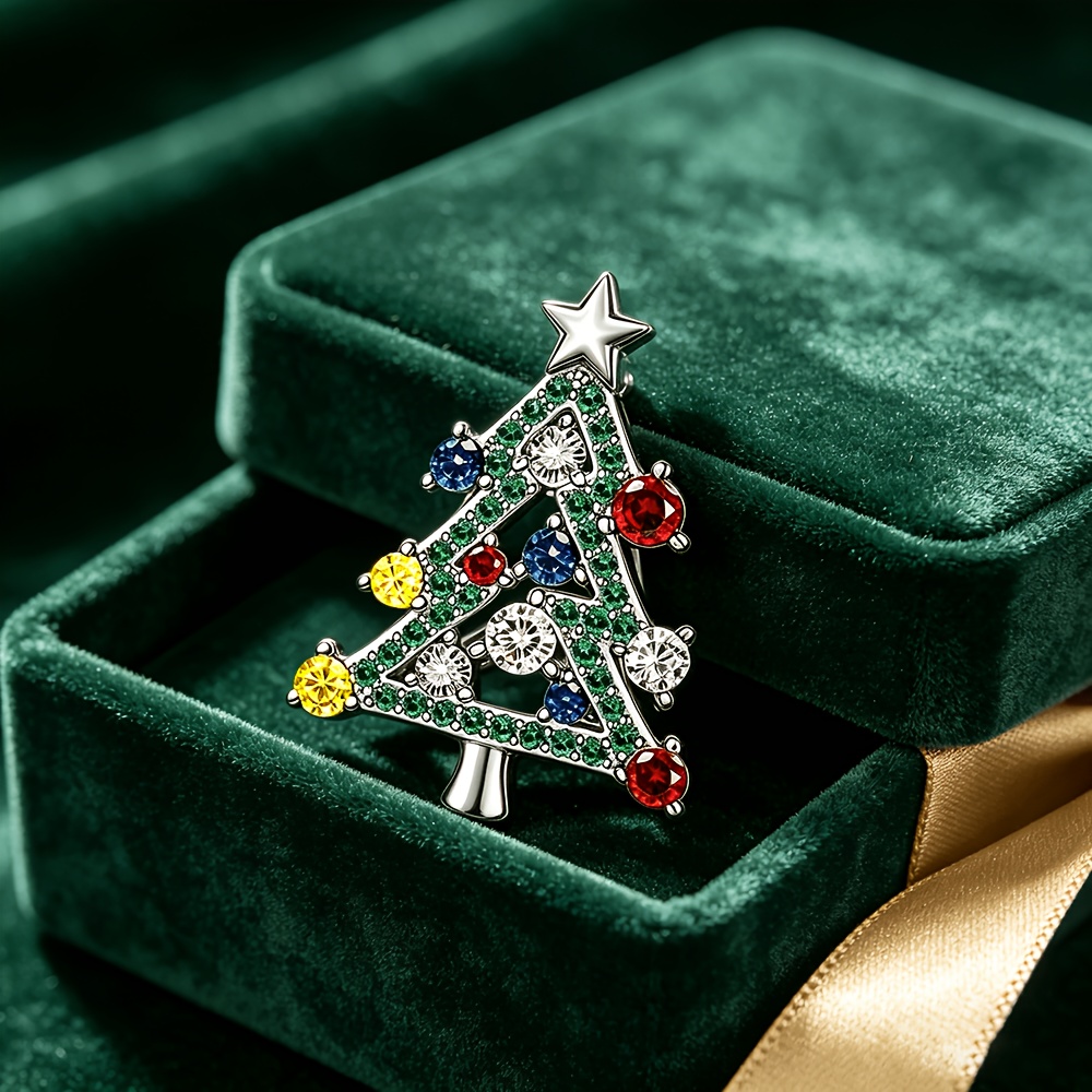 TEMU Retro Shiny Christmas Tree Women's Brooch, Starlight Embellished Christmas , Inlaid With Colorful Rhinestones For Decoration, Unisex, Suitable