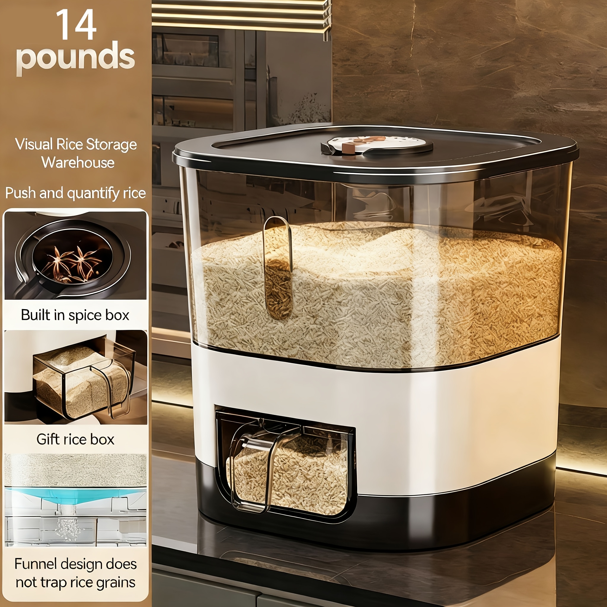 Temu – TEMU Automatic Rice Container With Measuring Cup | Large Capacity, Moisture-proof And Airtight Rice Container, Perfect For Storing Rice, Grains,