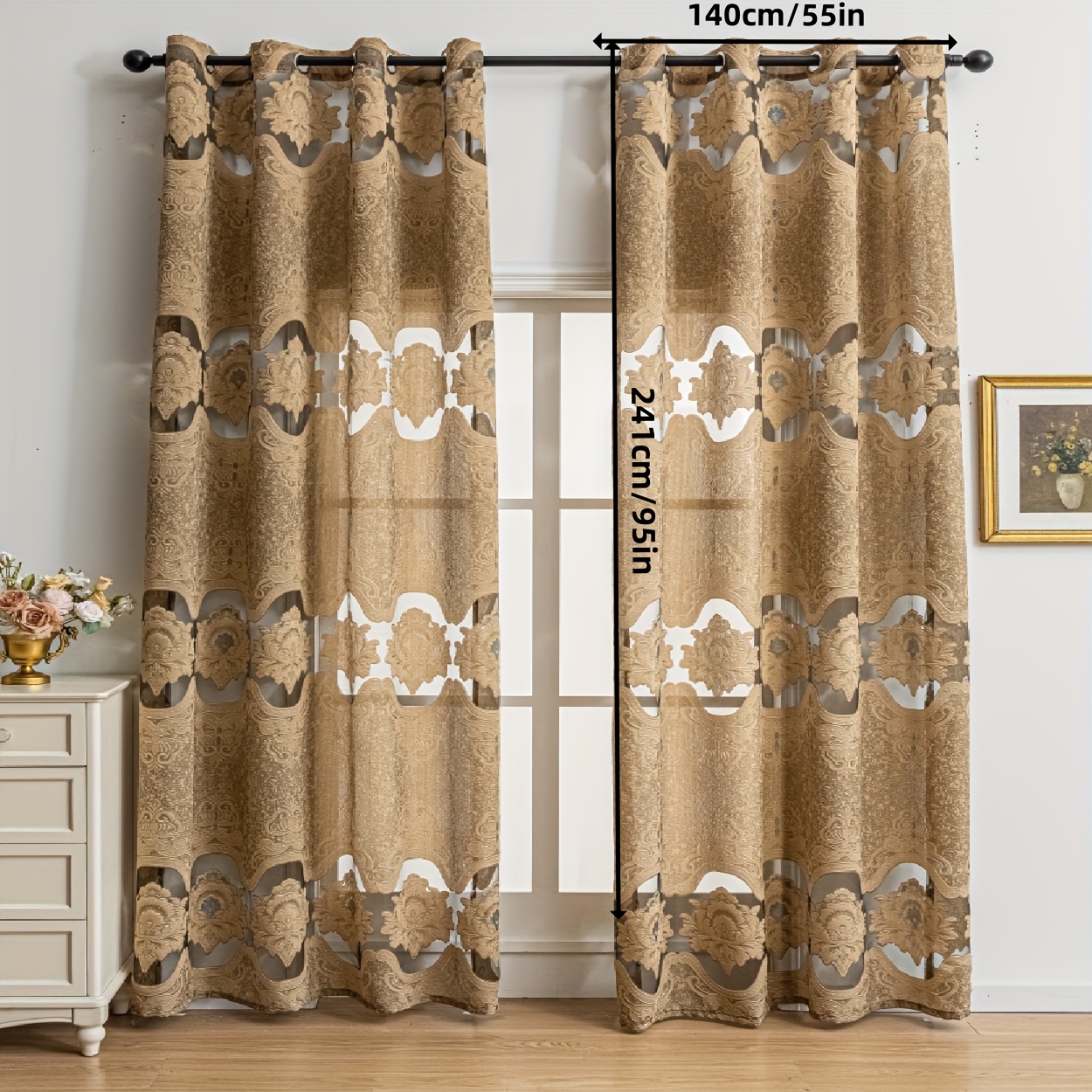 TEMU Lot de 2 rideaux et voilages rétro chinois ajourés , multi-spécifications, pour salon, chambre, bureau, balcon, décoration d'intérieur