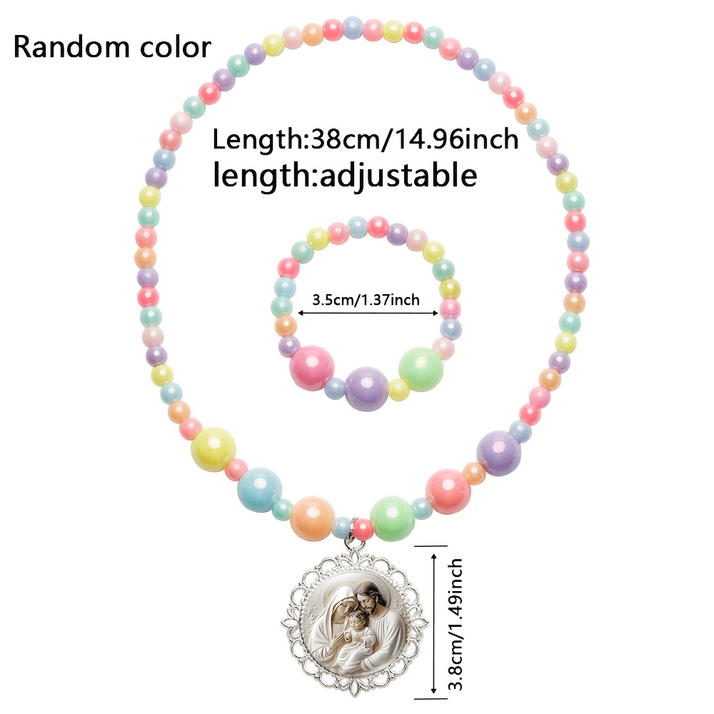 2pc Holy Family Necklace & Bracelet Set, Assorted Colors