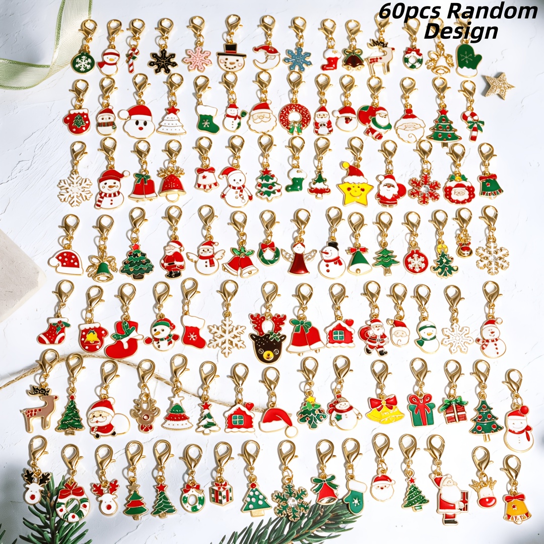 TEMU 60pcs Random Style Christmas Party Keychain Gift Set, Includes 60 Christmas Keychains Featuring Santa Claus, Christmas Tree, Christmas Stocking,