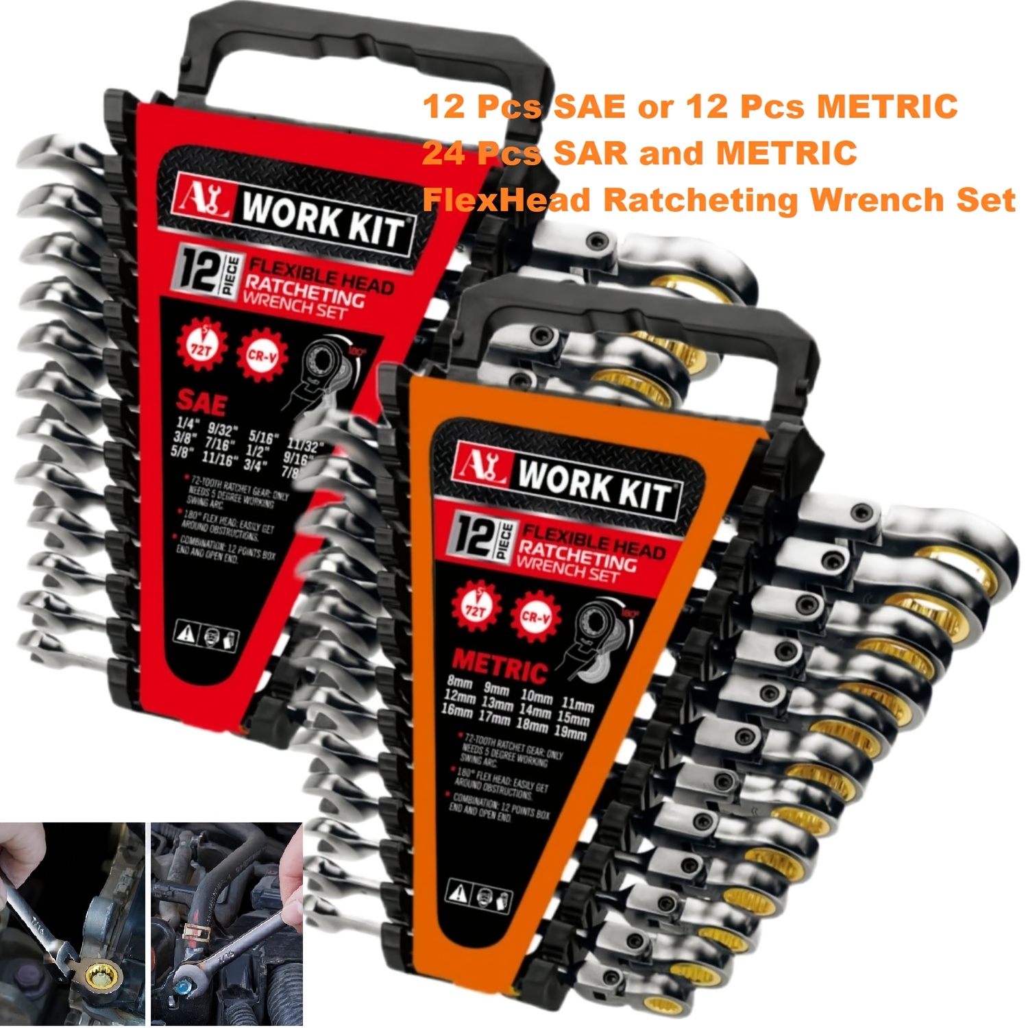 Temu – TEMU 12/24pcs Flex-head Ratcheting Wrench Set, With Wrench Organizer Set, Metric And Sae, Flex-head Anti-slip Set Combination Wrench Sets Coated |