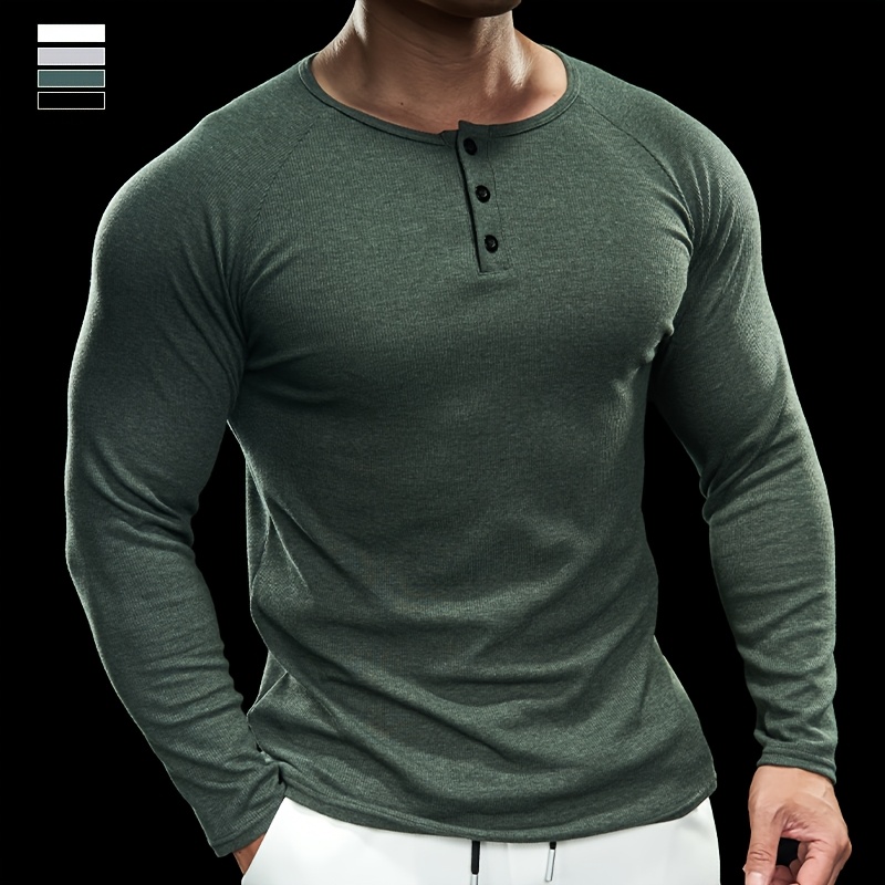 Henley Shirt Herren Langarm - Bequemes Freizeithemd Mit Knopfleiste