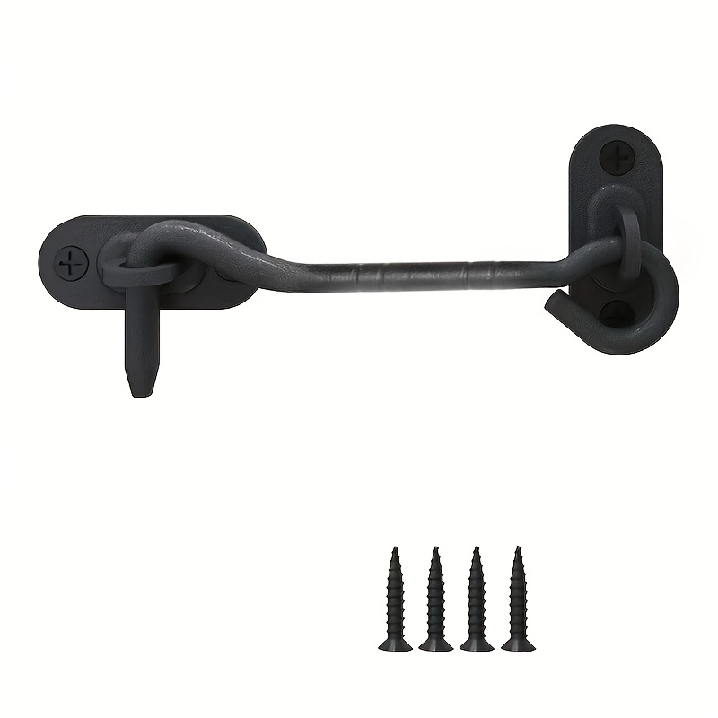 E-shop 5er-Set Türhakenriegel, 1 langlebiger Hakenriegel + 4 Schrauben, Scheunentorverschluss, schwarzer Hochleistungs-Torriegel, Fensterwindhaken,