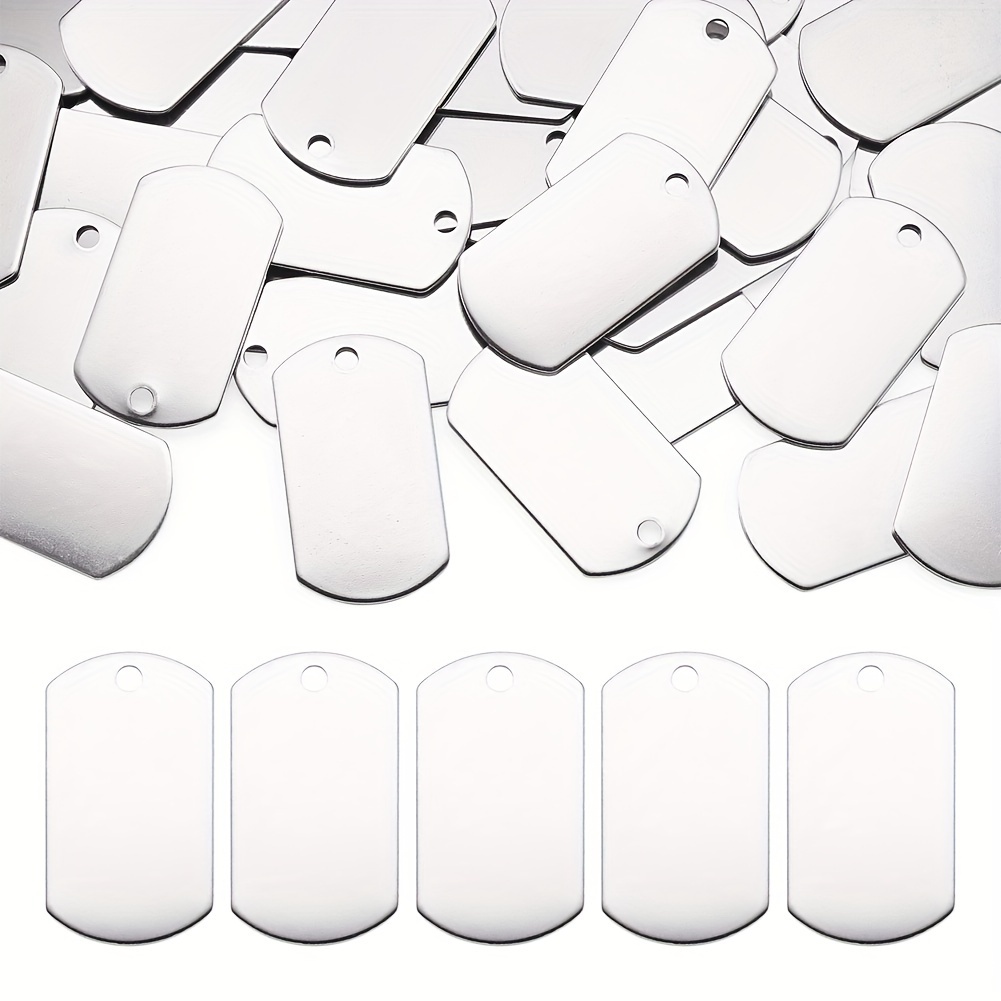 

50pcs Stainless Steel Rectangle Pendants - 35x19.5mm Blank Tags For Jewelry Making & Crafting, 3mm Hole, Pendants For Jewelry Making