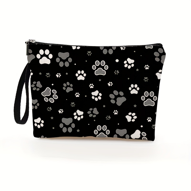 TEMU 1pc, Cute Paw Print Makeup Bag, Black Large Capacity Portable Toiletry Bag, Suitable For Spring , Gym, Camping And Outdoor Use, Travel Storage Bag, Dog Lover Gift