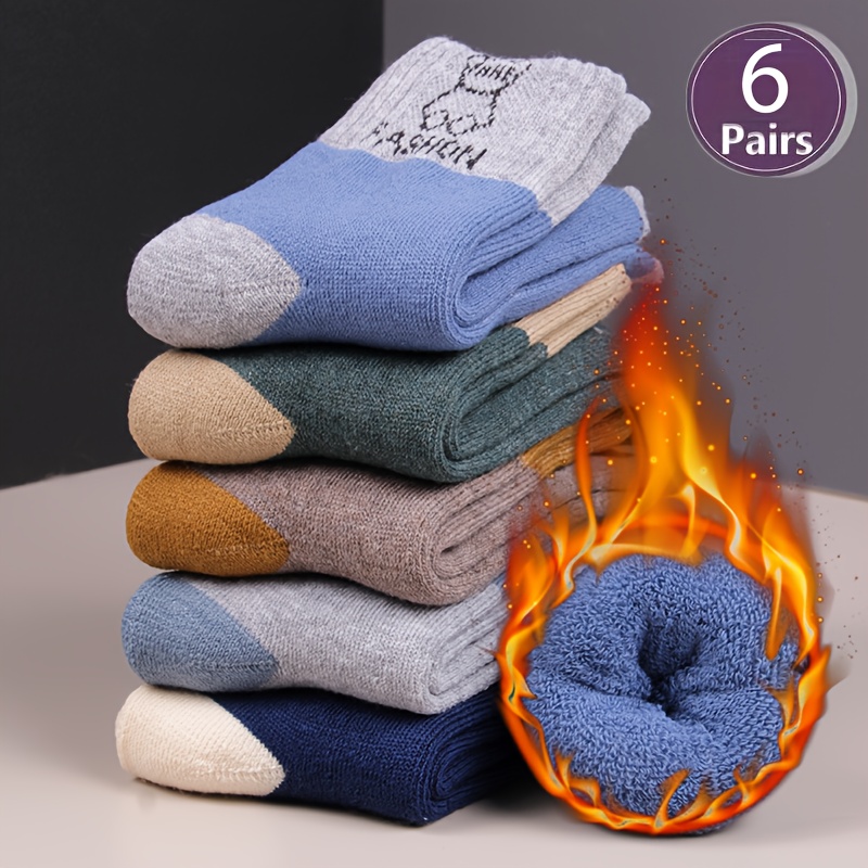 6-pair Winter Plush-lined Thickened Warm Children's Socks, Autumn/winter Mid-calf Socks For School Boys