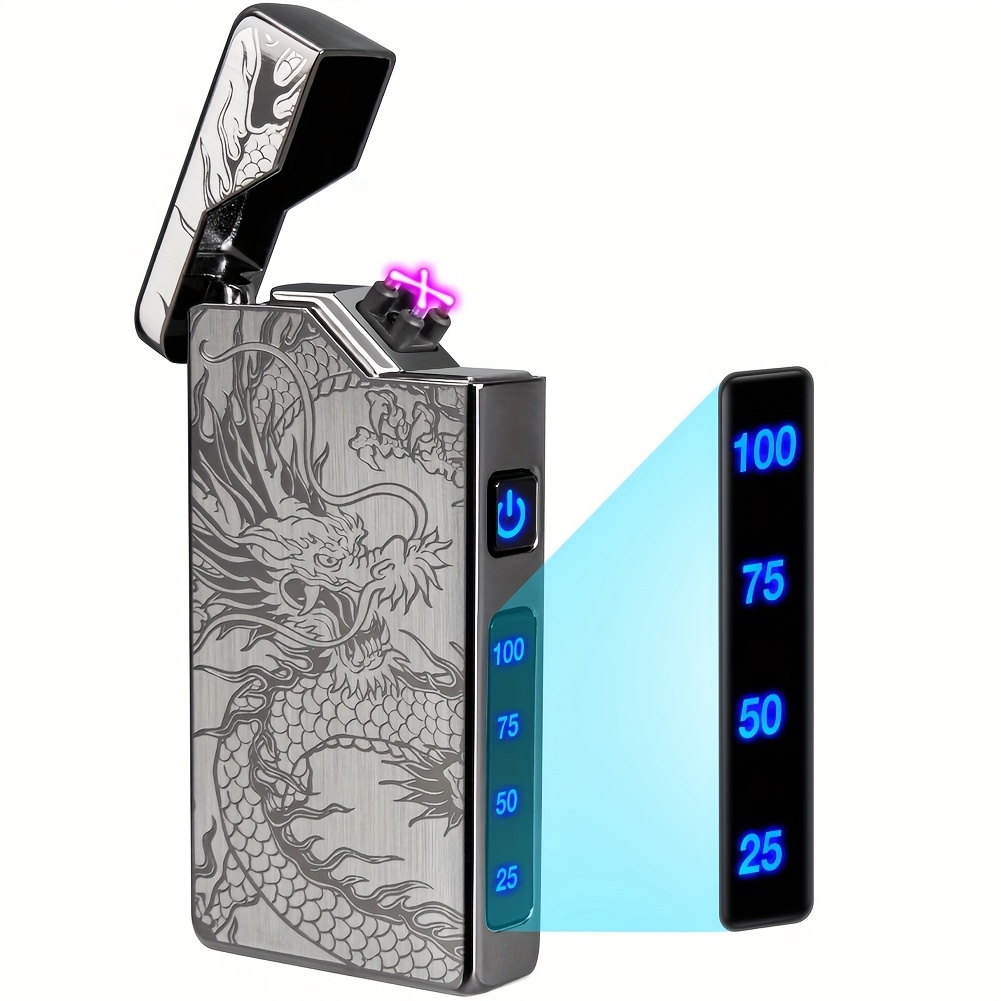 Men's Electric Arc Lighter - USB Rechargeable Windproof Fire Starter with Battery Indicator, 100°/75° Flame Modes & Dragon Design - Ideal Gift for Dad, Husband, Father’s Day, Christmas