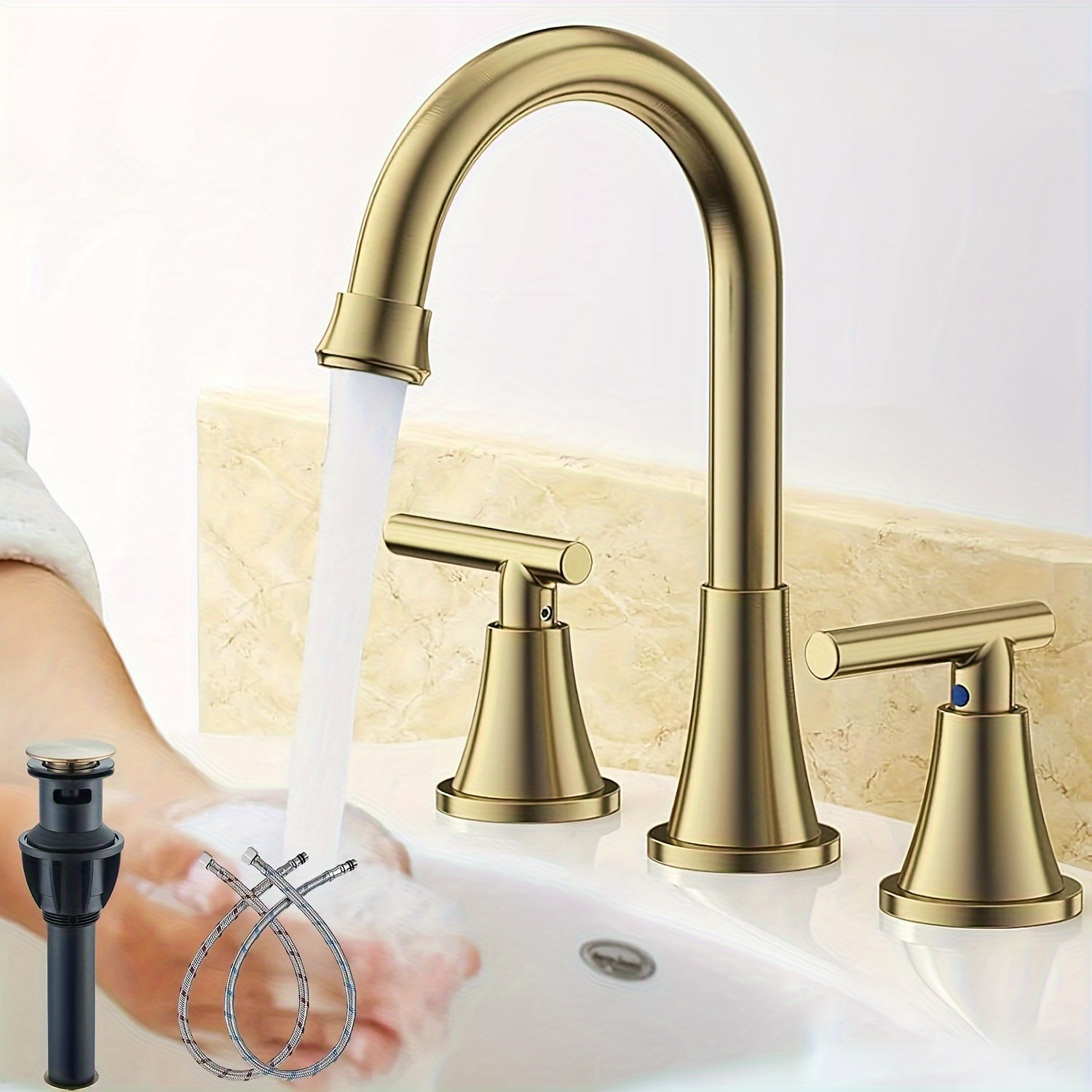 

Bathroom Sink Faucet 3 Hole Brushed Gold Widespread Bath Sink Vanity Mixer Tap Brushed Gold Bathroom Sink Faucets