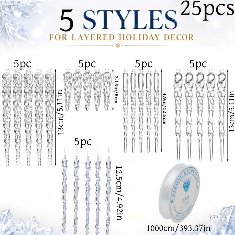 TEMU Acrylic Simulated Ice Stick Christmas Ornament 25pcs Set, Of Ice Shard Shapes, Transparent Crystal-like Texture, Ice And Snow Style Decorative