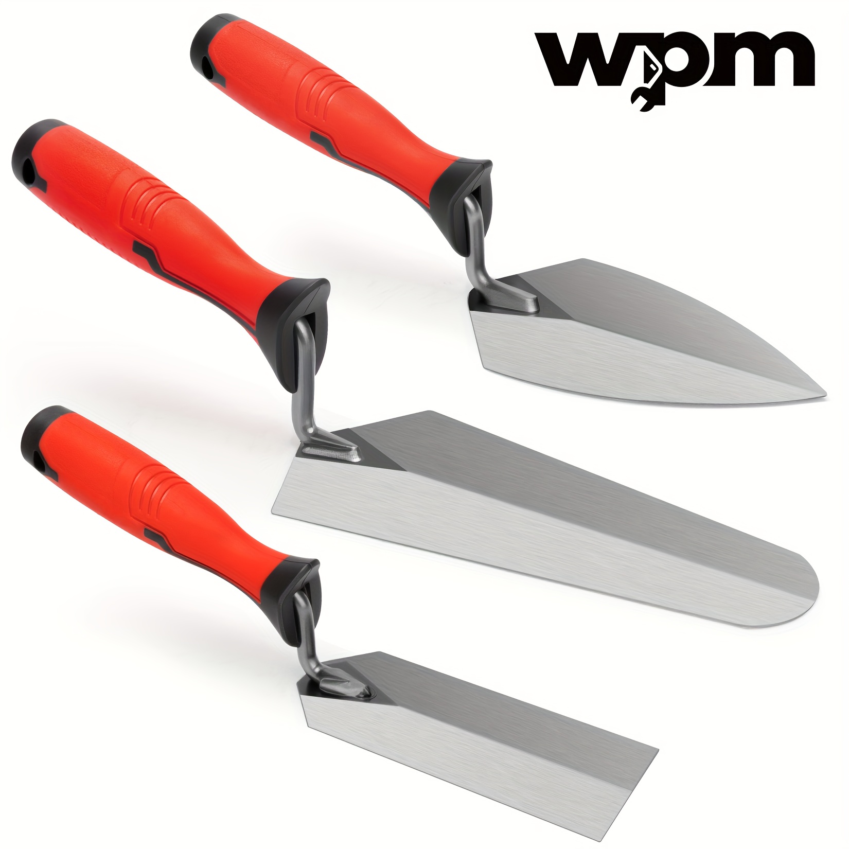 TEMU Wpm 3pcs Masonry Tools Set, 6' Margin Trowel, 5.5' And 7' Gauging Trowel With Handle, Bricklaying Hand Tool For Concrete, Cement, Plaster, Tile