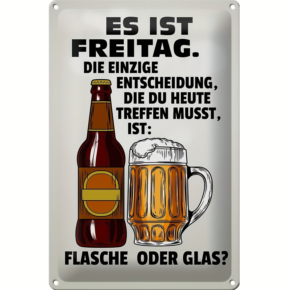 Image of Vintage German Beer Sign - 'beer Contains Vitamins' Metal Wall Decor, 8x12 Inches - Perfect For Bars, Cafes, Offices & Home
