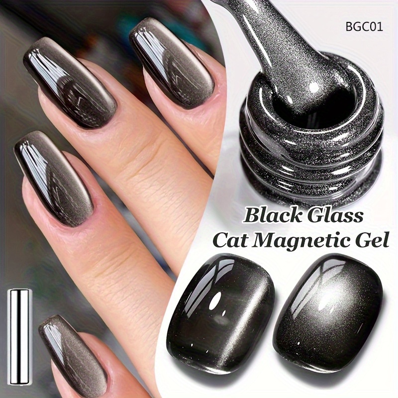 TEMU Born Pretty 10ml Black Glass Bead Cat Magnetic Nail Polish In Black, Featuring A Fine Magnetic Powder Effect And A Glossy Soak-off Gel End