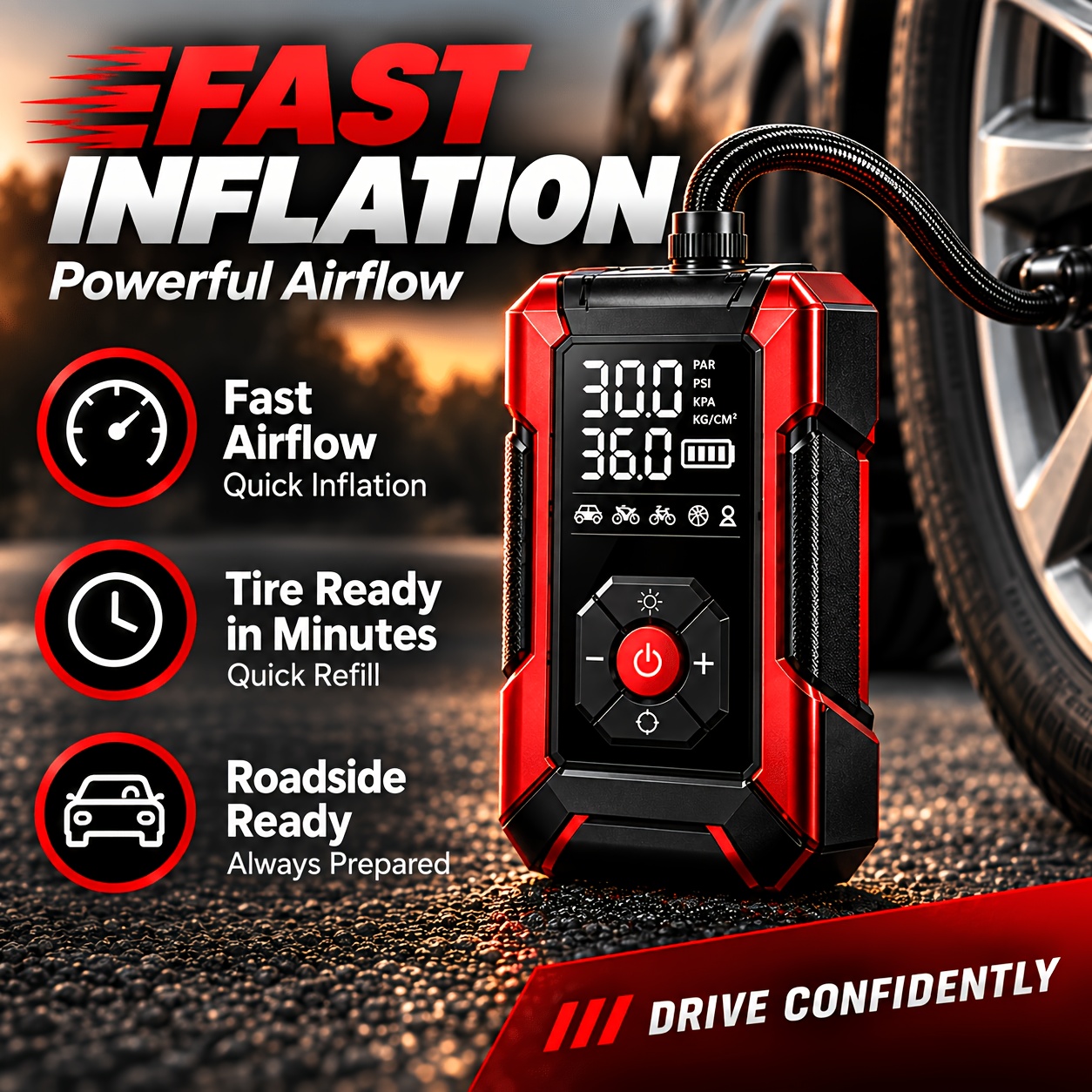 TEMU 12000a Portable Tire Inflator, Powerful Performance, 7 Times Faster Inflation Speed, 150psi, Supply With 12v Wired And Wireless , Suitable For