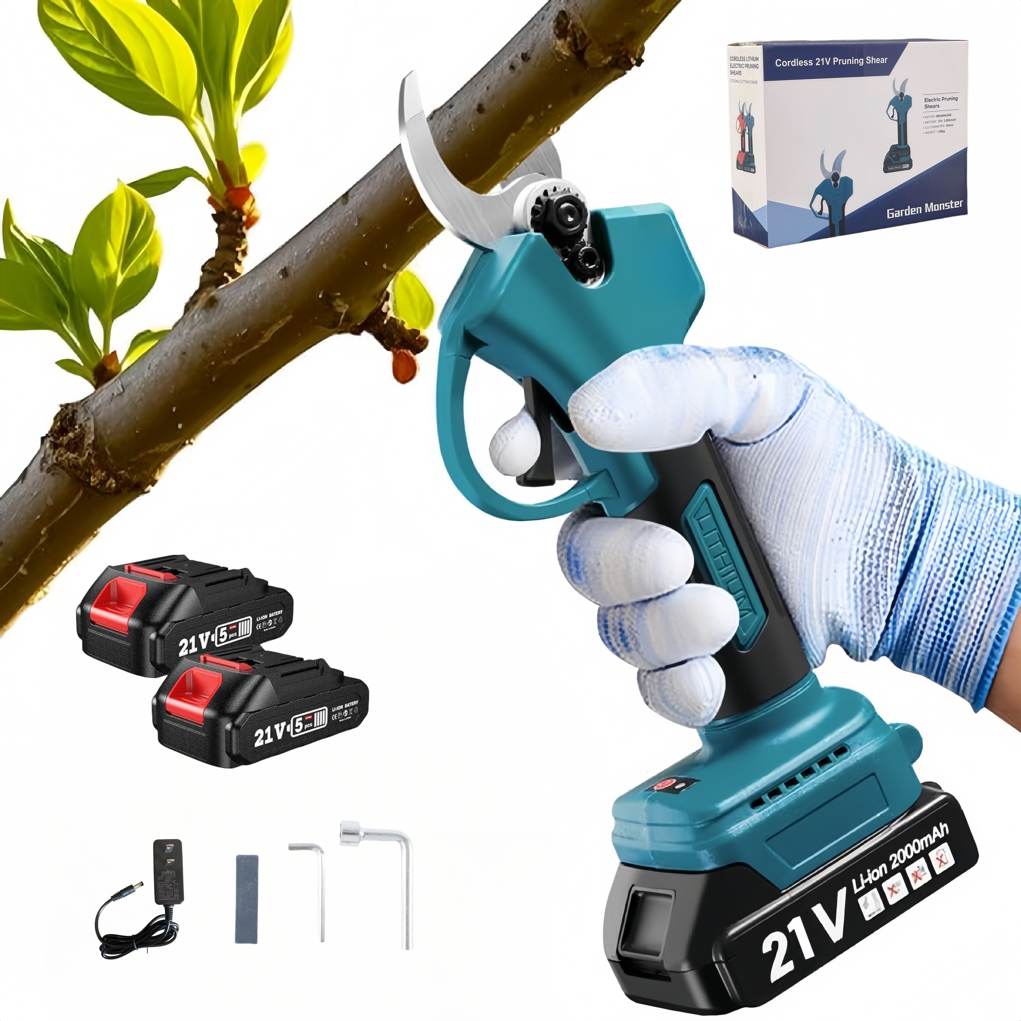 TEMU Electric Pruning Shears, Cordless Pruning Shears - 1.2 Inch Professional Heavy Duty Garden Pruner With 2 Packs Rechargeable Batteries, Brushless