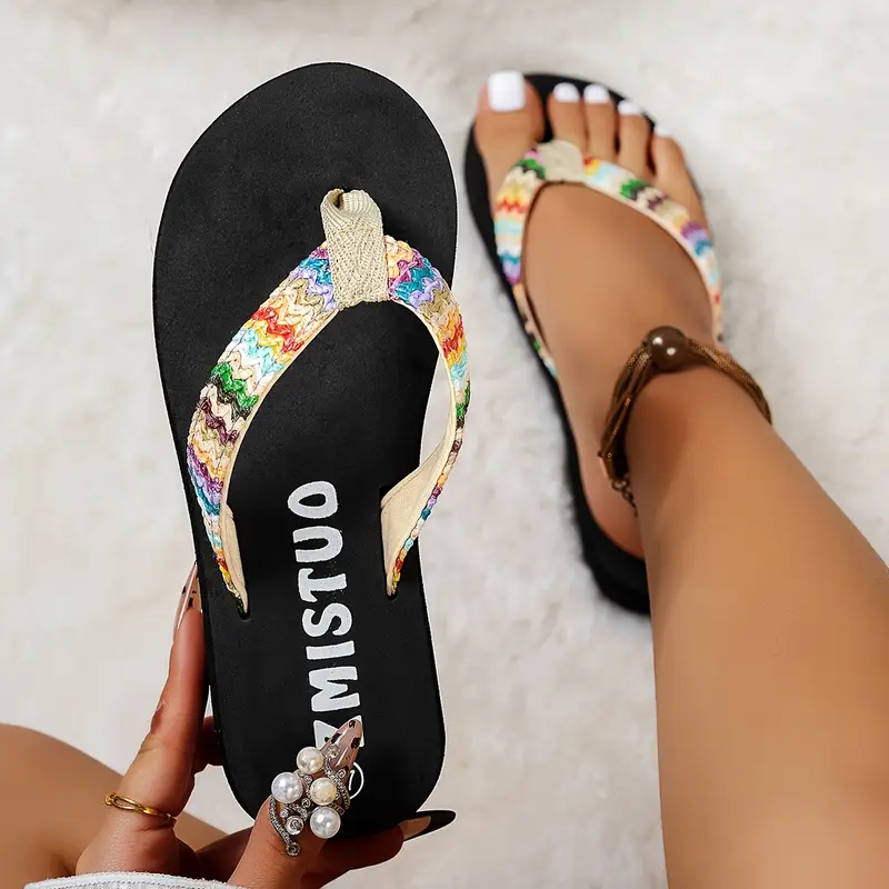 womens summer slide sandals casual open toe eva sole colorful striped fabric flip flops with arch support for comfortable beach wear casual footwear opentoe sandals eva sole sandals summer sandals Product details 0