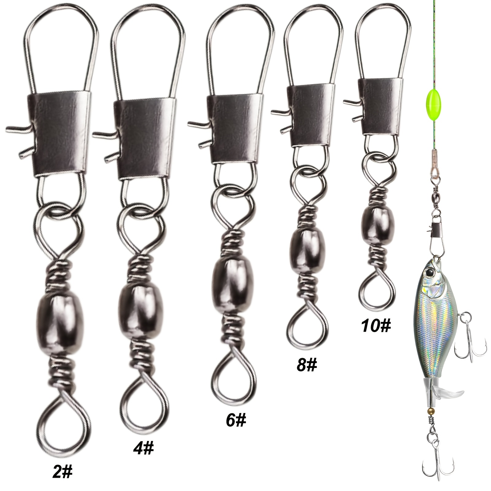 

50/100pcs Carbon Steel Figure 8 Fishing Snap , Swivel Snap Hooks For Rigging Lures And Live , With Ring Connector For Tackle Box