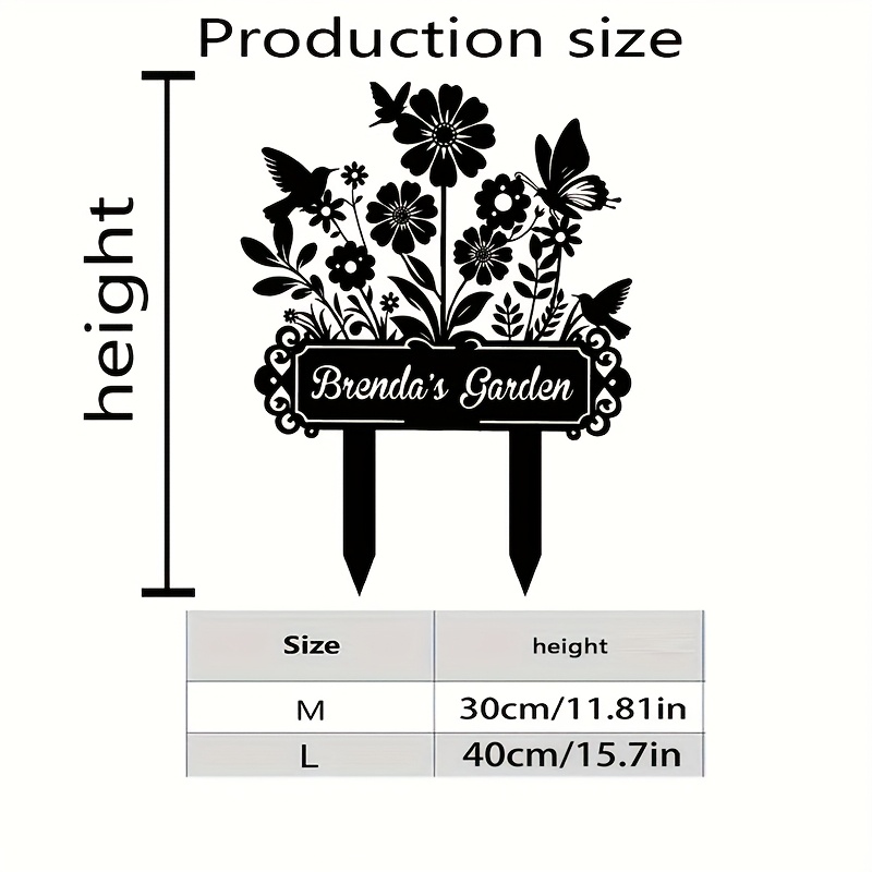 TEMU A Customizable Flower Sign And Stake, Garden Decoration Sign, Garden Decor, Personalized Gardening Gift, Garden Name Sign, Her Gift