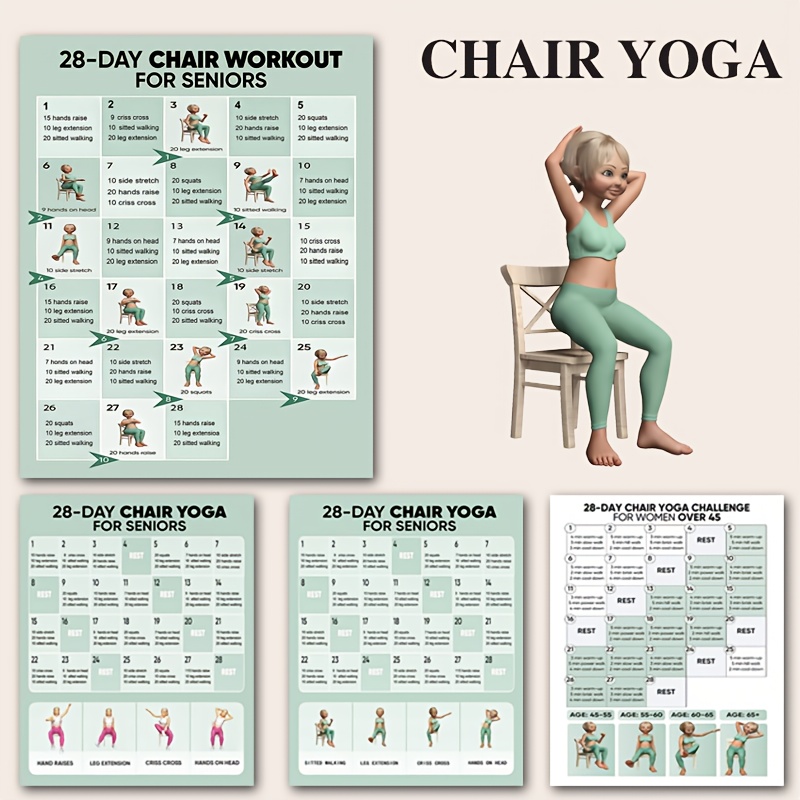 4pcs chair yoga exercises for seniors set, beginner chair yoga