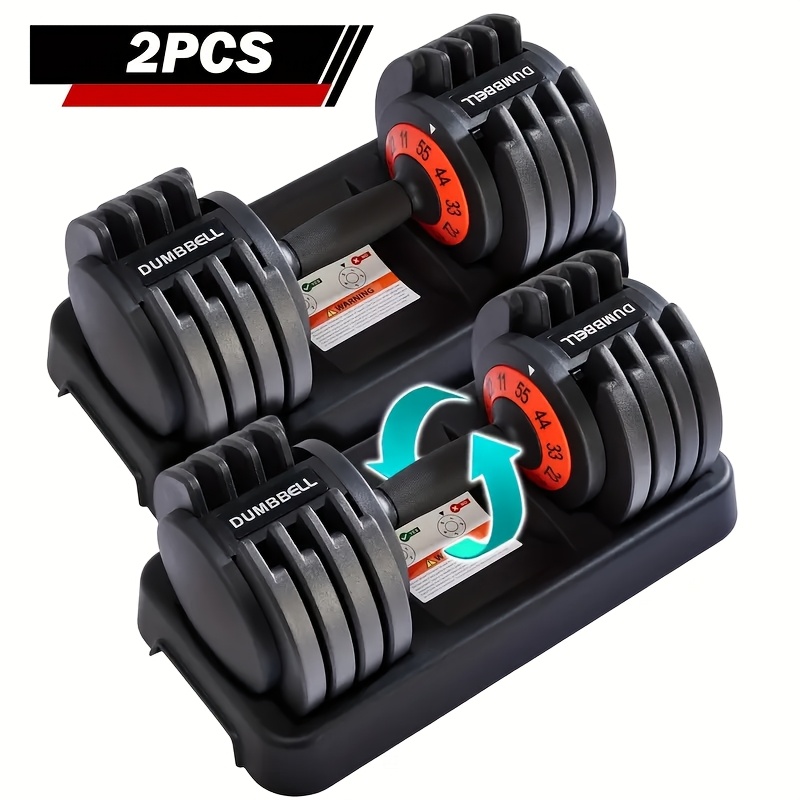 TEMU 55 Pound Pair Of Adjustable Dumbbells, 2pcs Set With Tray, Gear, 110 Pound Free Weight Dumbbell Set, Men's And Equipment, Professional Strength
