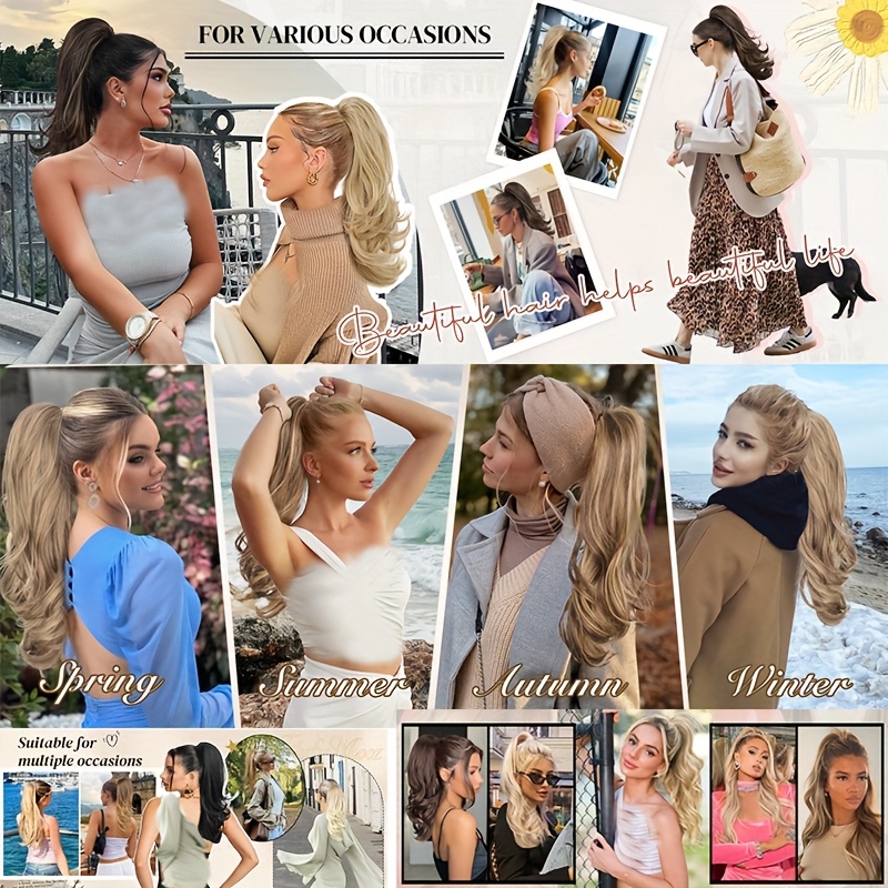 luxurious 22 fluffy layered ponytail extension extra thick straight clip in hairpiece for women natural looking drawstring design   daily wear parties party hair accessory   hair extension glossy   accessories details 3