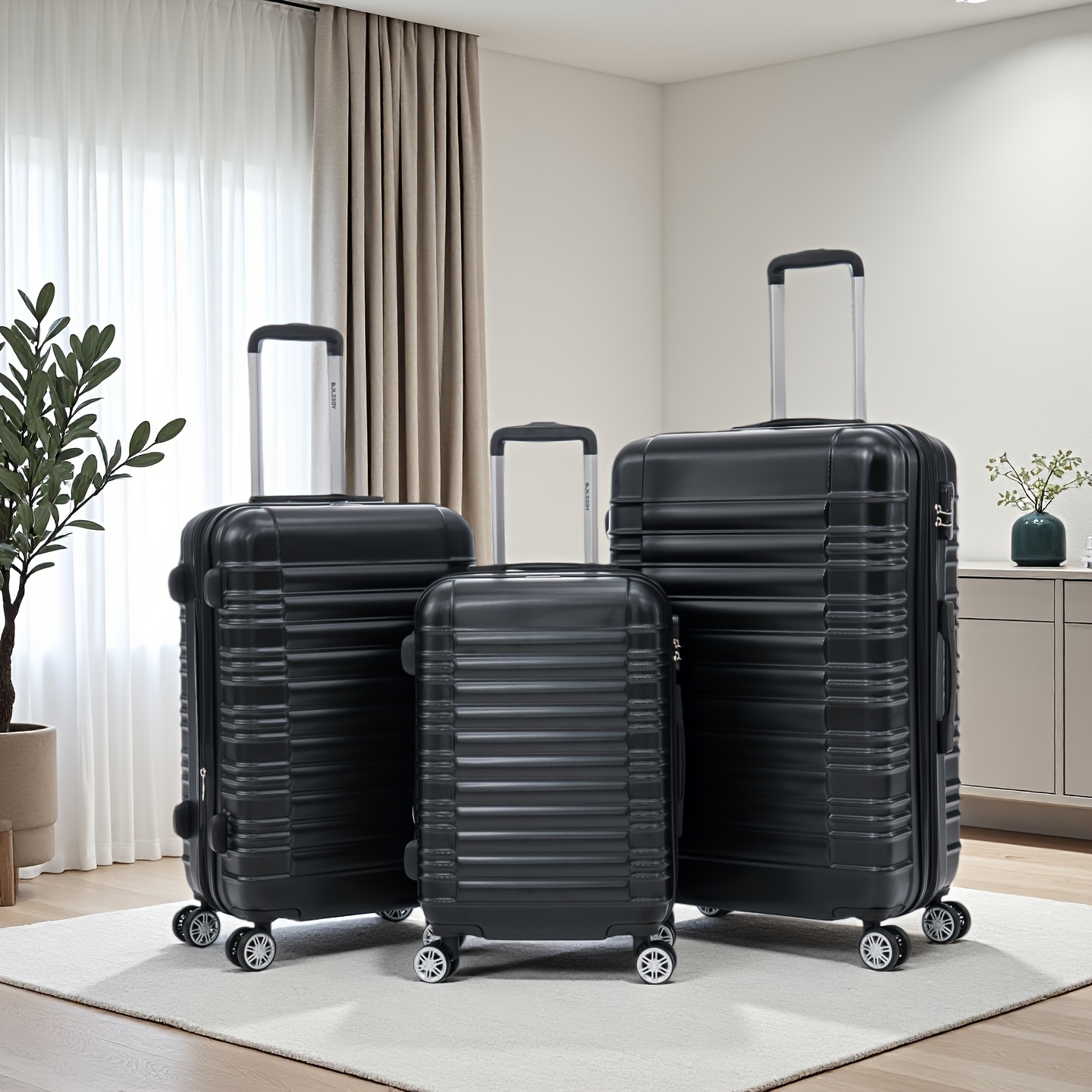 Three-piece Luggage Set, Featuring A Durable Hard Shell Made Of Abs, Includes A Trolley Case With Lock And , , L, And Xl Sizes, Lightweight And Expandable With 360° Mobility