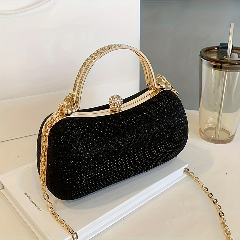 TEMU 2026 Women', High-quality Textured Handbag, Simple And Stylish Small Bag With Lock Clasp, Single-shoulder Chain Crossbody Bag / Sparkling