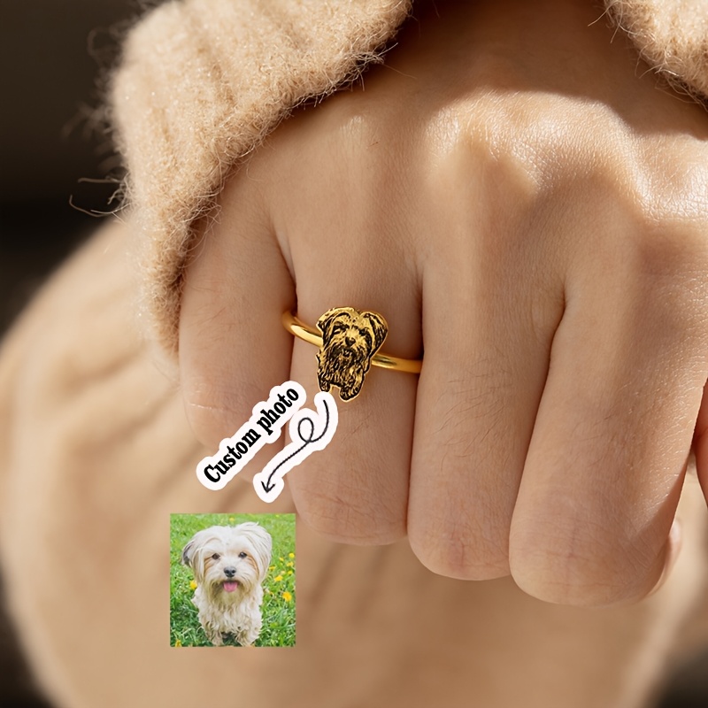 Custom Photo Engraved Pet Portrait Ring, Personalized Gift