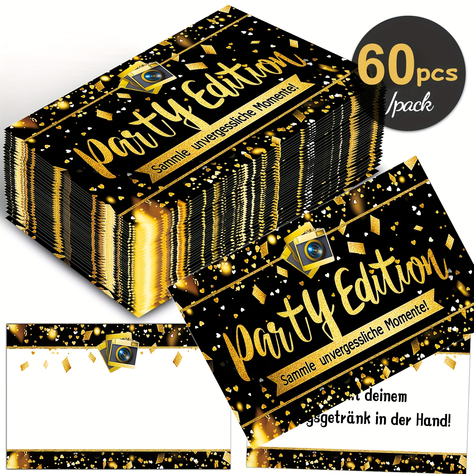 E-shop 60 Stück Schwarz-Goldene Geburtstags-Foto-Aufgaben Party Fotospiel – Gästespiel zum Sammeln von Erinnerungsfotos Aufgaben für Geburtstag,