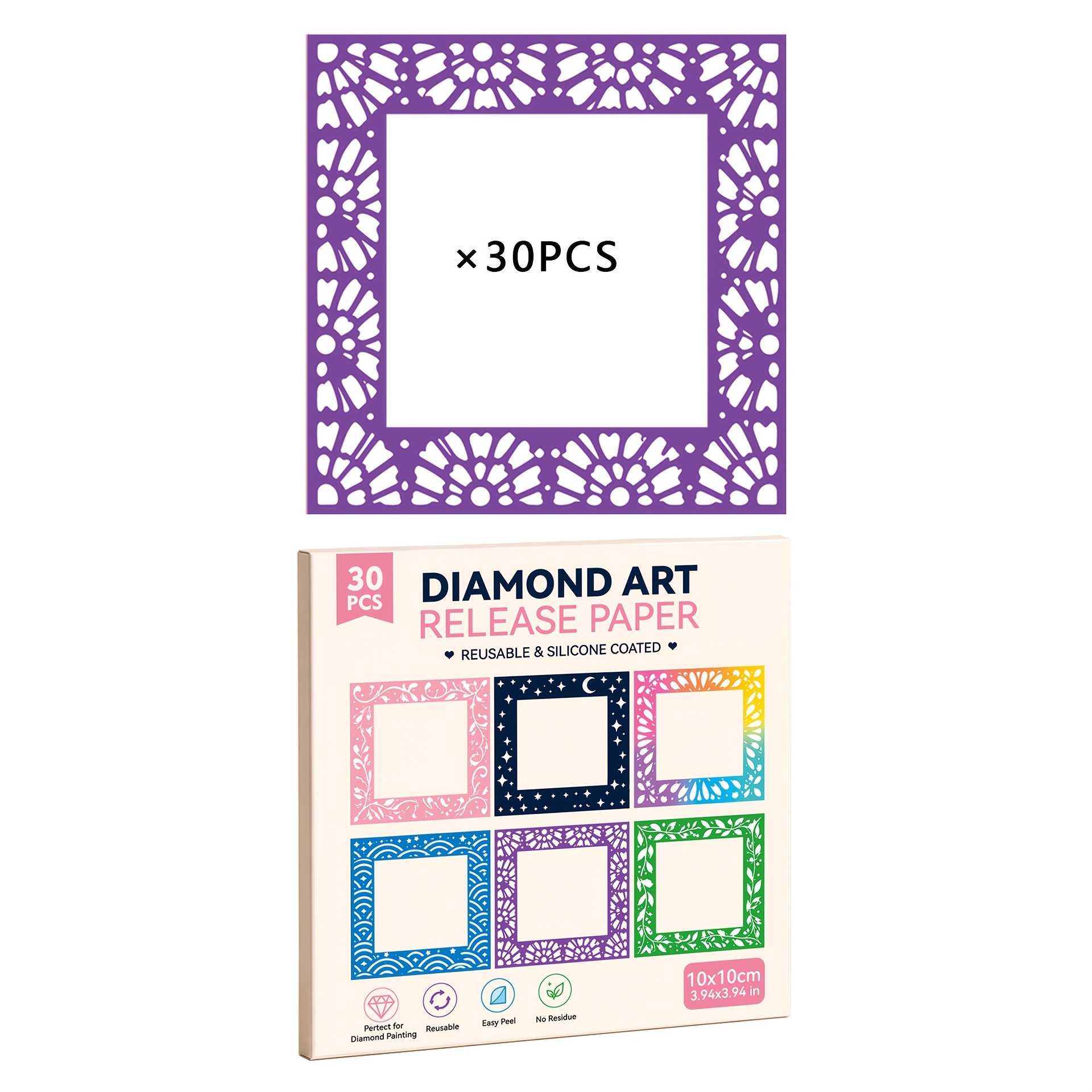 TEMU 30 pcs/boîte Film de réutilisable pour peinture diamant, Papier antiadhésif, Convient pour ensemble d'accessoires d'outils de peinture diamant