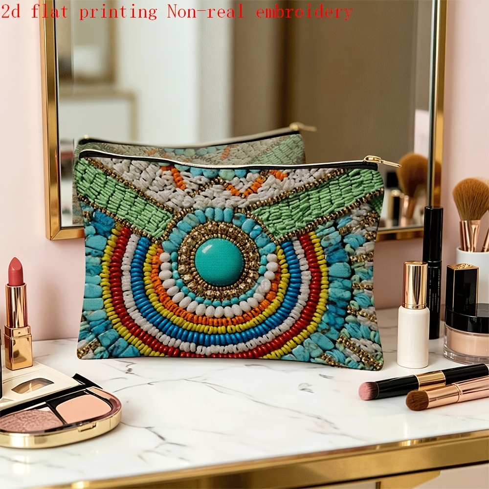 TEMU 1pc Beaded Zipper Cosmetic Bag And Wallet, Suitable For Travel, Daily Use - Beaded Embellished Makeup Organizer, Multi-compartment Stationery