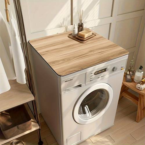light wood grain washer cover mat absorbent non slip quick drying washer dryer countertop protector for laundry room kitchen compatible with washing machines microwaves decorative appliance accessory for laundry kitchen